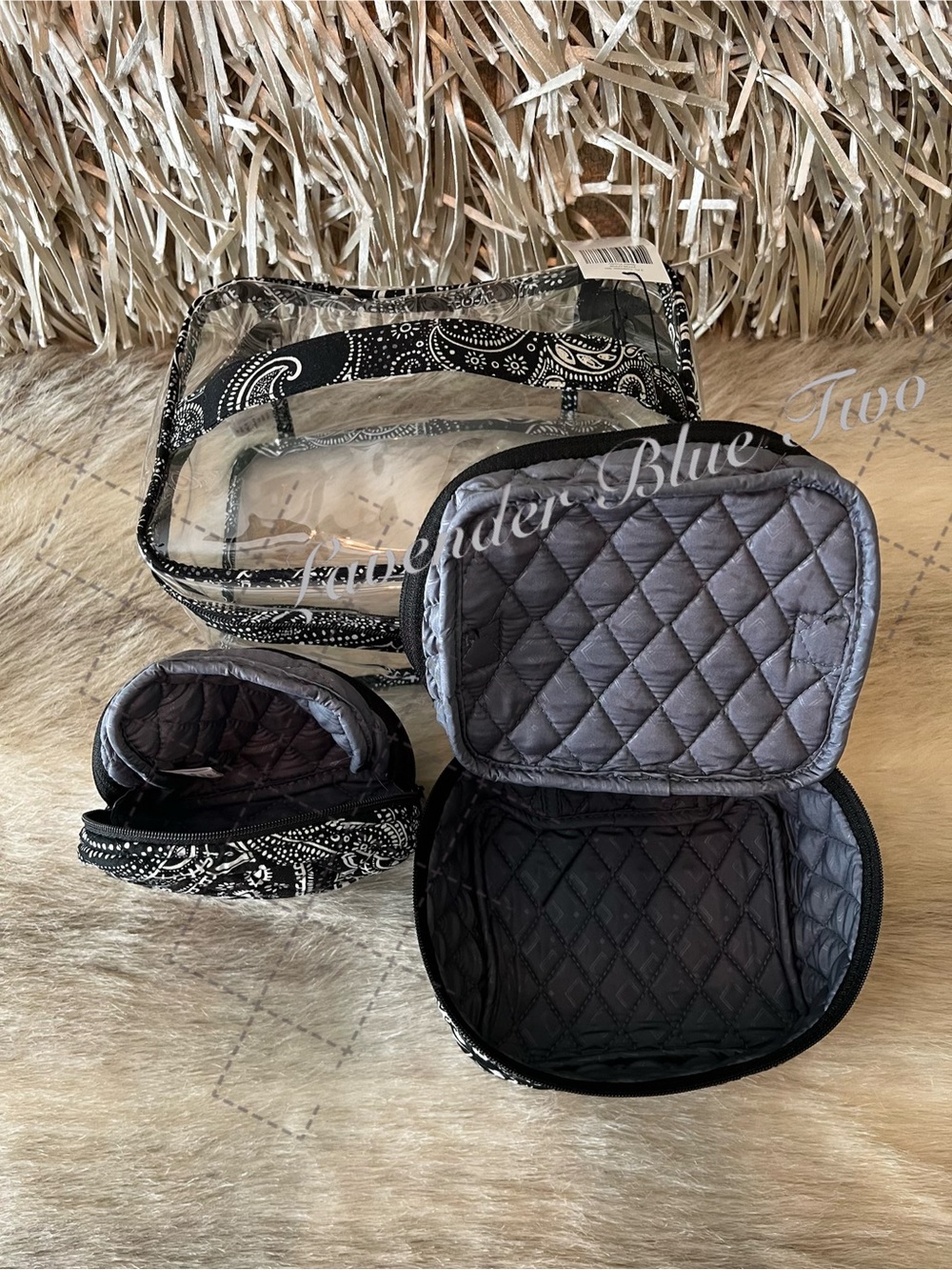 New VERA BRADLEY Stellar Paisley 3 Piece Cosmetic Clear Carry Case 2 Zip Pouches - Picture 11 of 12